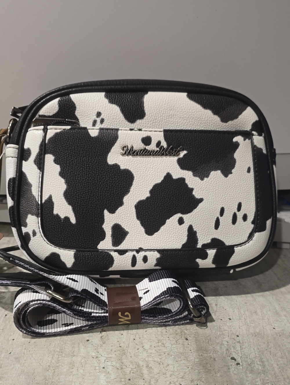Montana West  Black & White Cow Print Crossbody Bag
